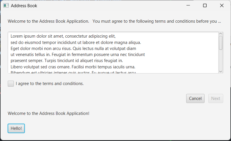 Terms and Condition Screen